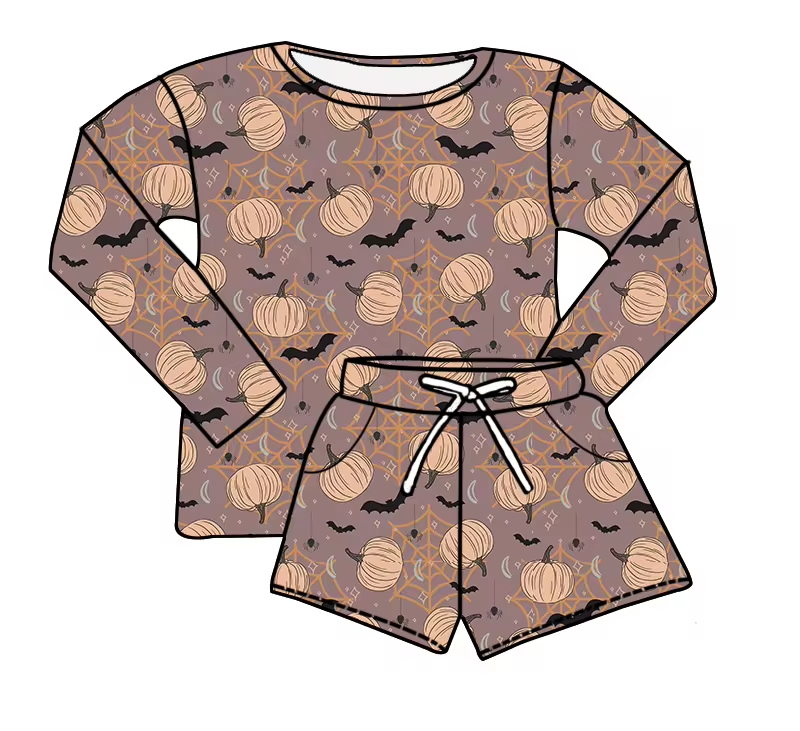 Baby Girls Pumpkin Spider Shirt Top Shorts Clothes Sets Preorder(moq 5)