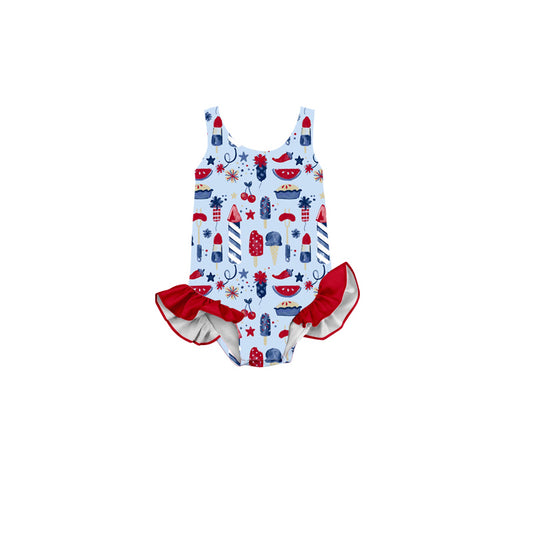 Preorder (moq 5)Baby Girls 4th Of July Popstick Ruffle One Piece Swimsuits