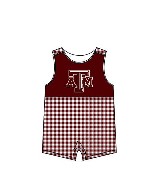 Preorder (moq 5)Baby Boys Sleeveless Red Checked ATM Team Rompers