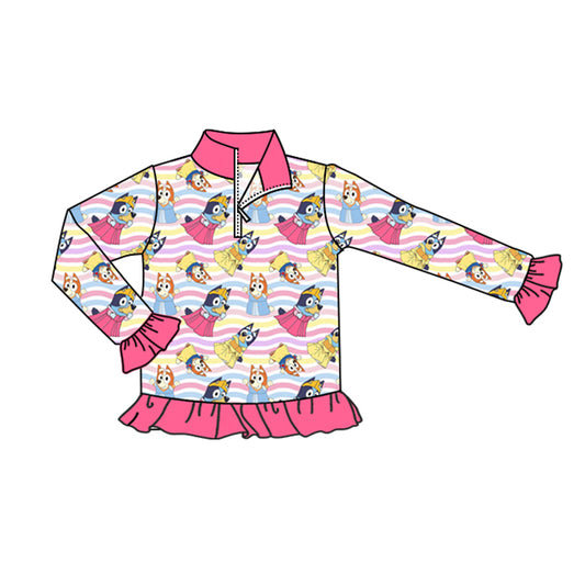 Baby Girls Colorful Pink Cartton Dogs Zip Pullovers Tops Preorder(moq 5)