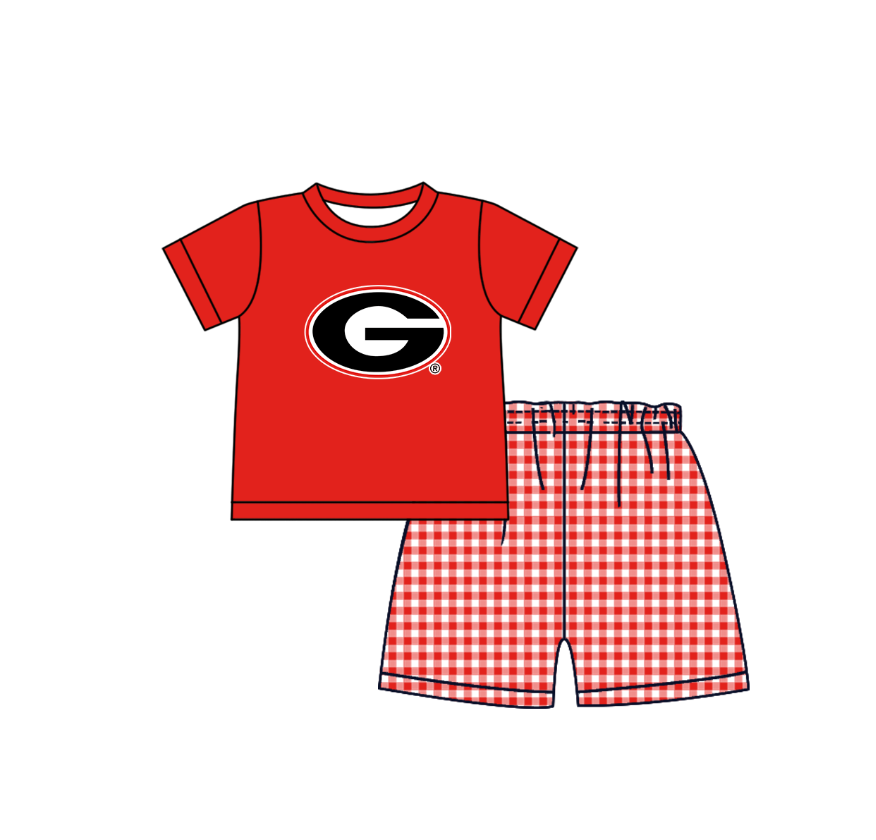 Preorder (moq 5)Baby Boys Red Short Sleeve G Top Checked Shorts Team Clothes Sets