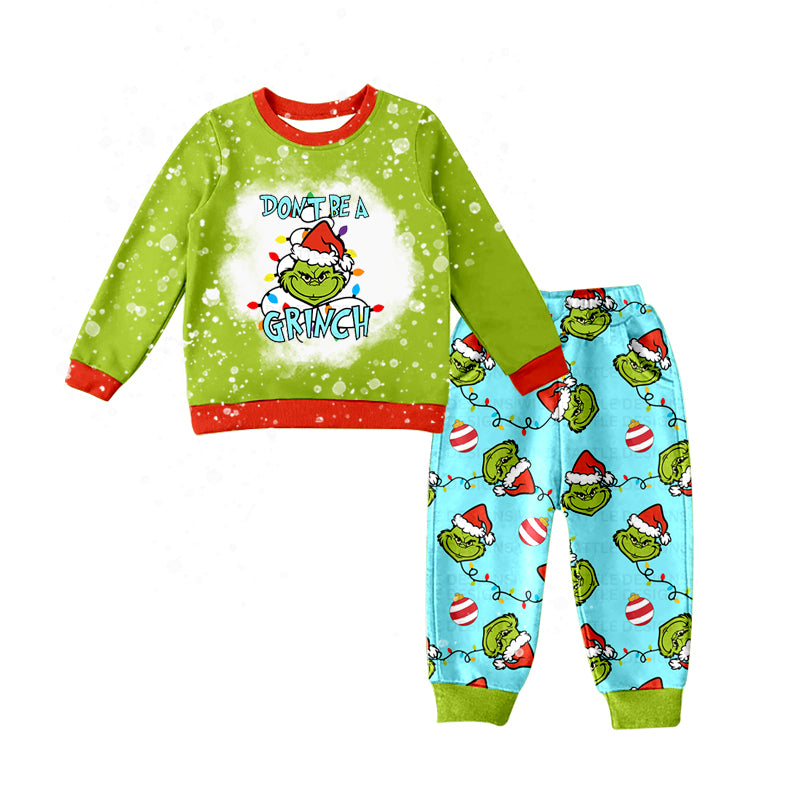 Baby Boys Christmas Green Frog Shirt Top Pants Pajamas Clothes Sets Preorder(moq 5)