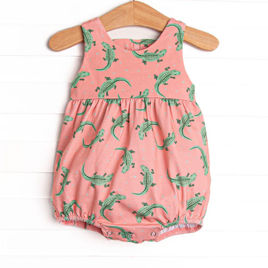 Preorder moq 5 Baby Boys Peach Sleeveless Crocodiles Rompers
