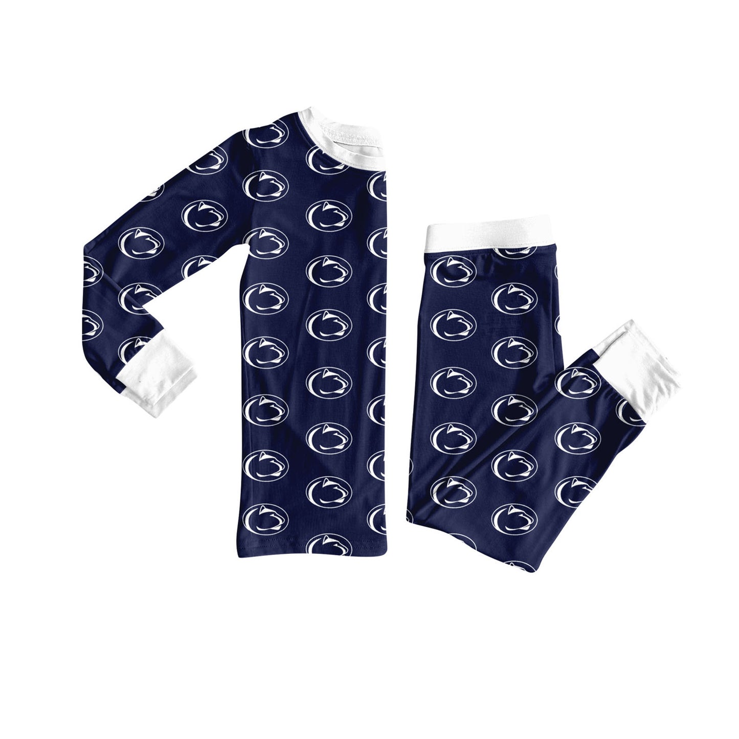 Preorder (moq 5)Baby Girls Navy Long Sleeves Team Leopard Plaid Top Pants Pajamas Set