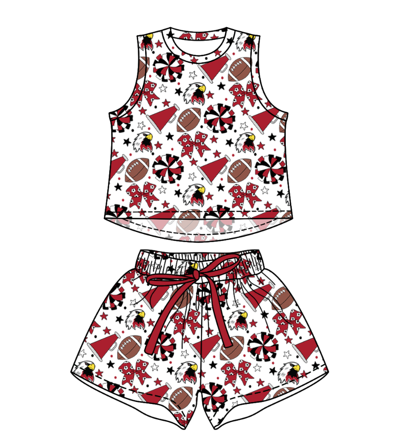 Preorder (moq 5)Baby Girls Sleeveless Footballs Bows Top Short Team Clothes Sets