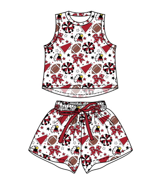 Preorder (moq 5)Baby Girls Sleeveless Footballs Bows Top Short Team Clothes Sets