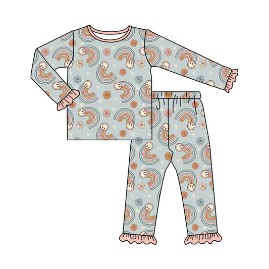 Baby Girls Rainbow Smile Shirt Top Pants Pajamas Clothes Sets preorder(MOQ 5)