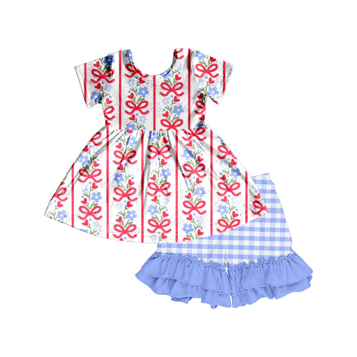 Baby Girls Bows Flowers Tunic Top Ruffle Shorts Clothes Sets preorder (moq 5)