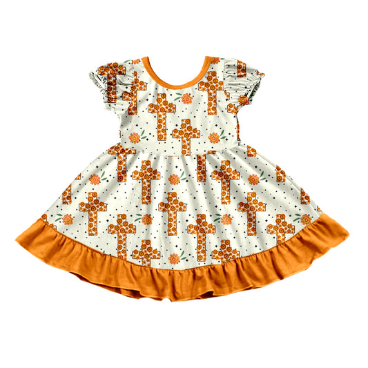 Baby Girls Easter Orange Cross Ruffle Knee Length Dresses preorder(MOQ 5)