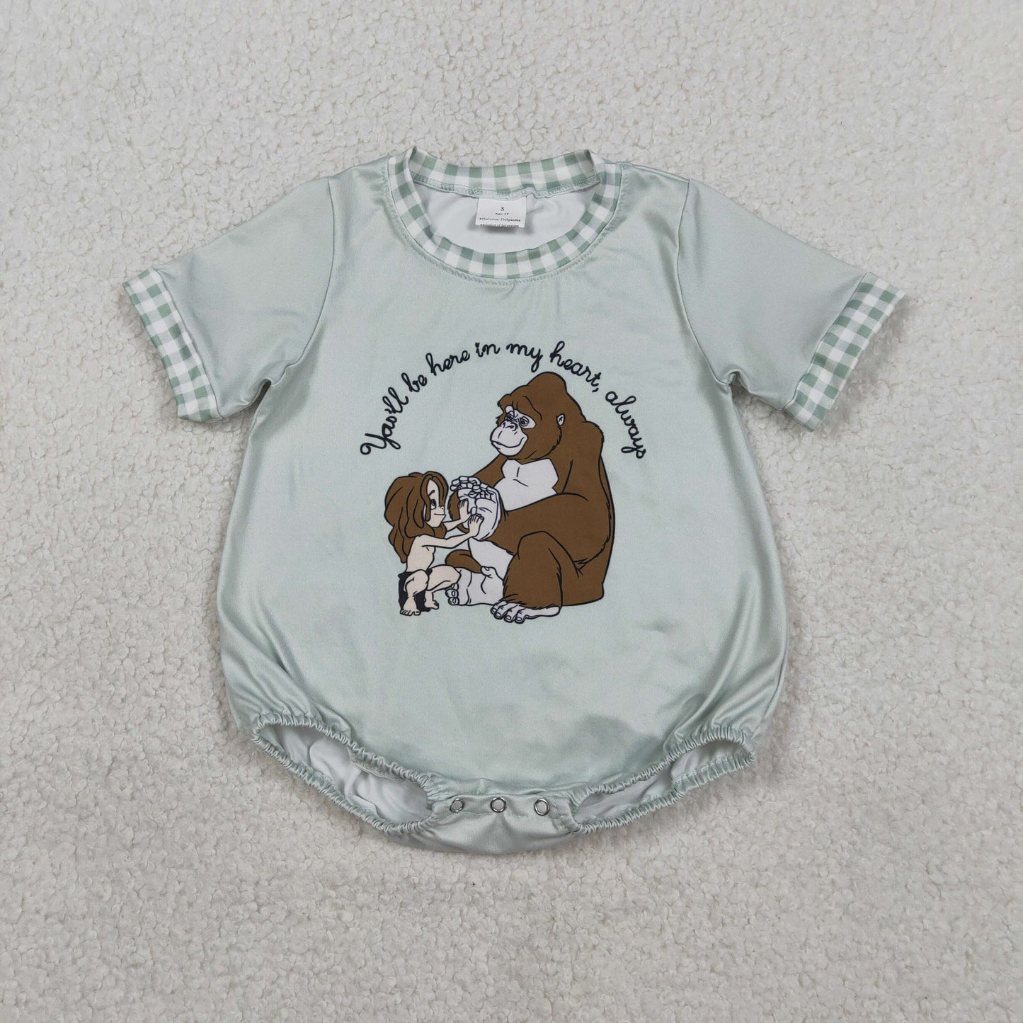 Sibling Baby Boys Girls Cartoon Monkey Top Checked Pockets Short Clothes Set Rompers