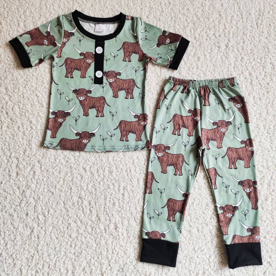 Baby Kids Toddler Sibling Western Short Sleeve Tee Pants Pajamas Clothes Sets