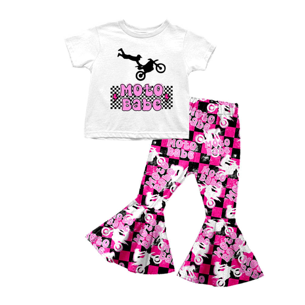 Baby Girls Moto Babe Top Pink Bell Pants Clothing Sets Preorder(moq 5)