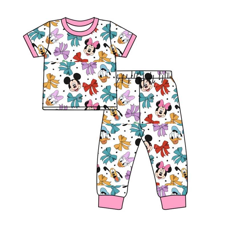 Baby Girls Cartoon Mouse Bow Shirt Top Pants Pajamas Sets preorder(MOQ 5)