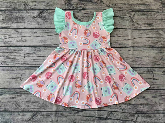 Baby Girls Rainbow Bus Flutter Sleeve Twirl Dresses