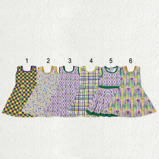 Sibling Baby Girls Sleeveless Mardigras Yoga Active Shorts Knee Length Dresses