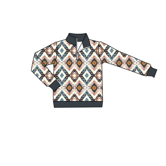 Baby Boys Dark Blue Aztec Western Zip Pullovers Tops preorder(MOQ 5)