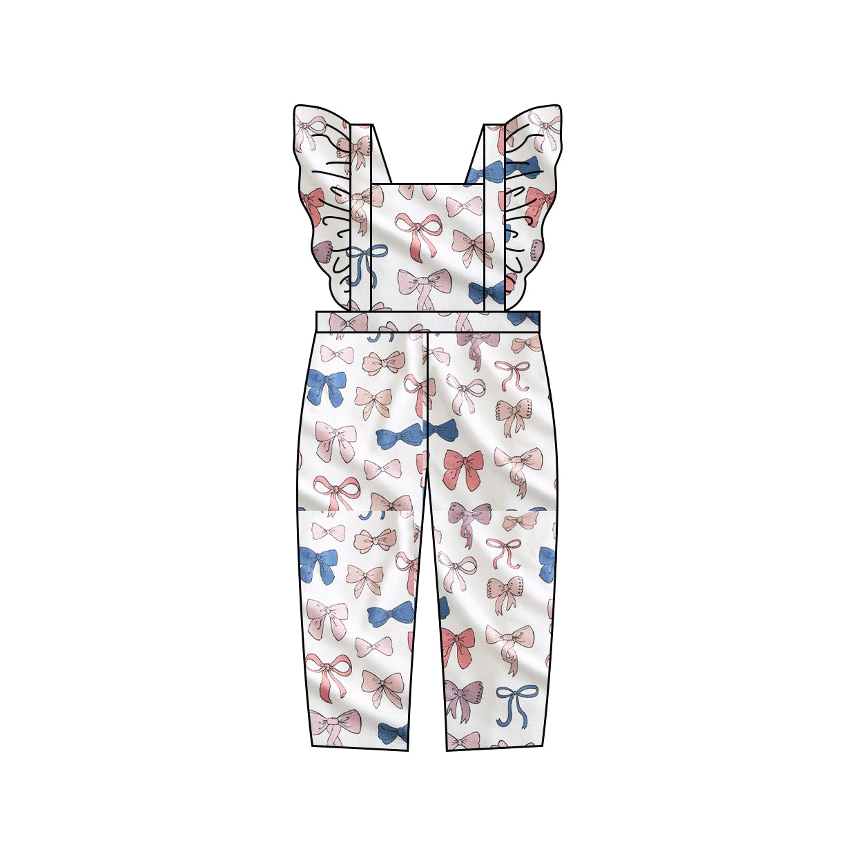 Preorder (moq 5)Baby Girls Flutter Sleeves Colorful Bows Jumpsuits