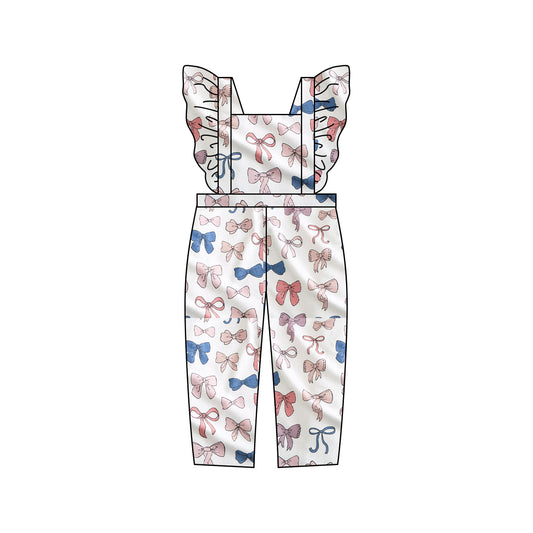 Preorder (moq 5)Baby Girls Flutter Sleeves Colorful Bows Jumpsuits