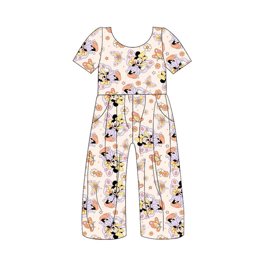 Baby Girls Cartoon Mouse Butterfly Short Sleeve Pants Jumpsuits Preorder