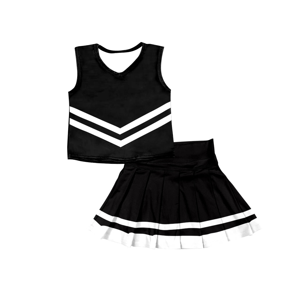 Preorder (moq 5)Baby Girls Black Sleeveless Team Vest Pleated Skorts Set