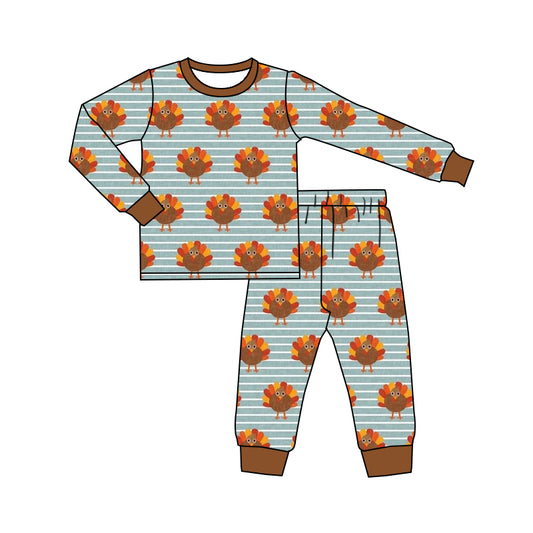 Baby Boys Thanskgiving Turkey Shirt Pants Pajamas Clothes Sets Preorder(moq 5)