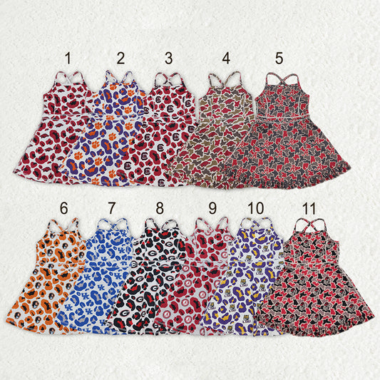 Sibling Baby Girls Strap Leopard Team Yoga Active Short Team Knee Length Dresses