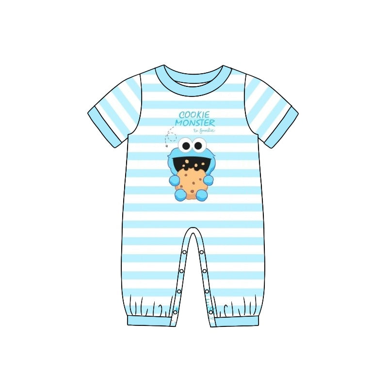 Baby Infant Boys Blue Cartoon Stripes Summer Rompers preorder(moq 5)