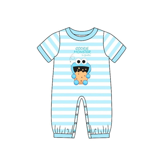 Baby Infant Boys Blue Cartoon Stripes Summer Rompers preorder(moq 5)