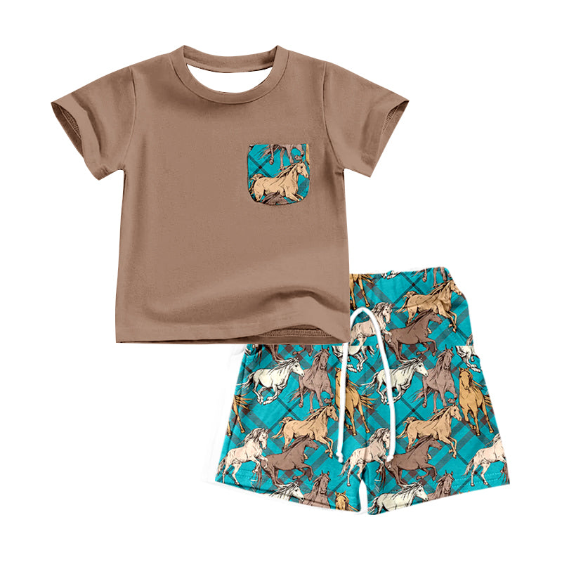 Baby Boys Rodeo Horse Pocket Shirt Shorts Clothes Sets preorder(moq 5)