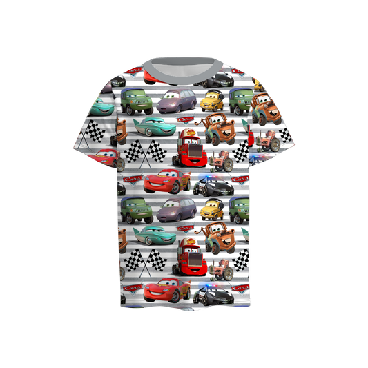 Baby Boys Cars Cartoon Grey Stripes Tee Shirts Tops Preorder(moq 5)