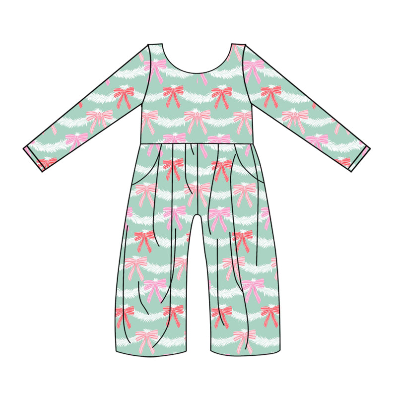 Baby Girls Green Bows Pockets Jumpsuits preorder(MOQ 5)