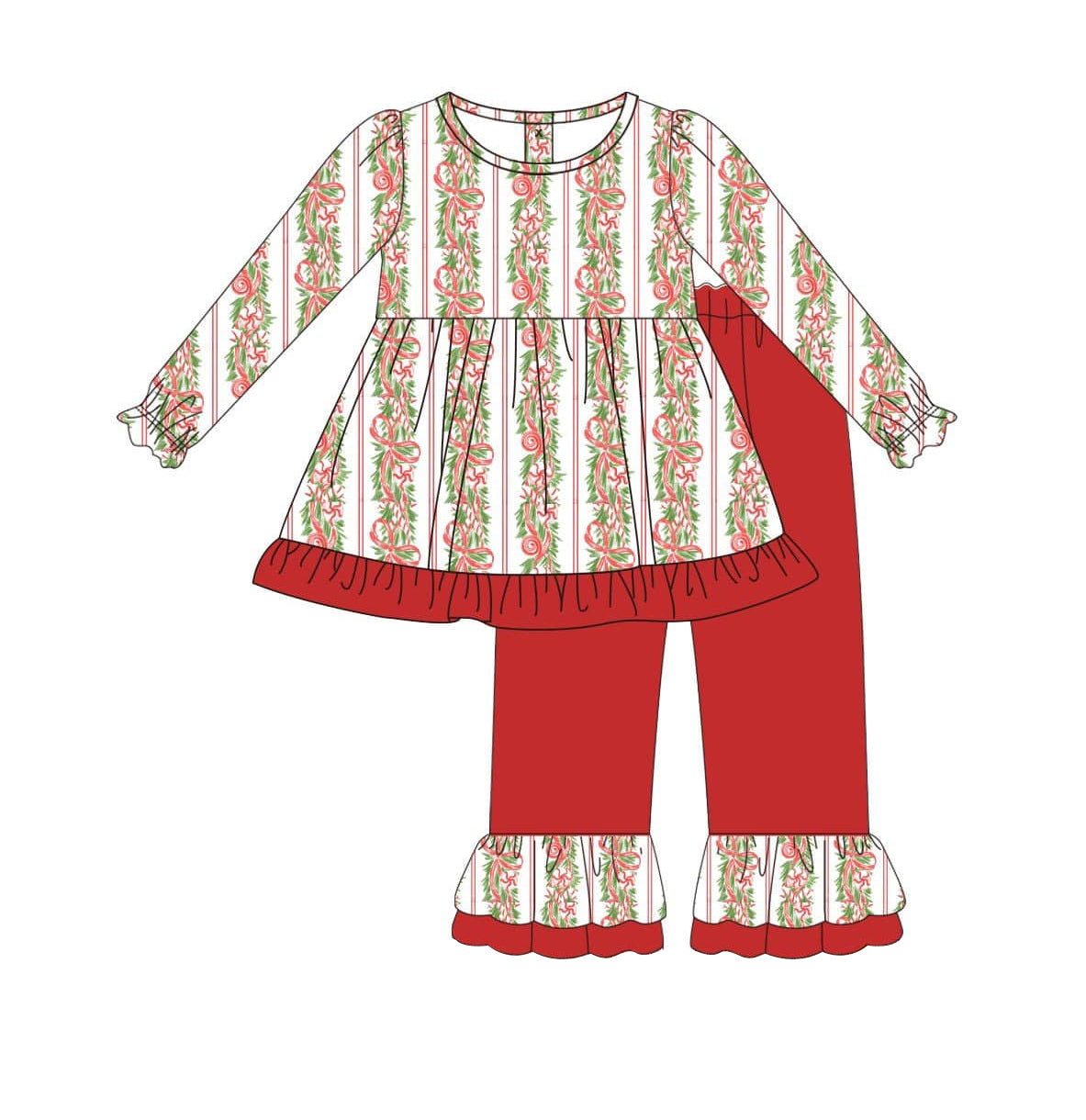 Baby Girls Red Bows Tunic Ruffle Pants Clothes Sets Preorder