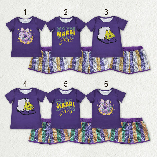 Sibling Baby Girls Mardigras Top Sequin Stripe Shorts Clothes Sets