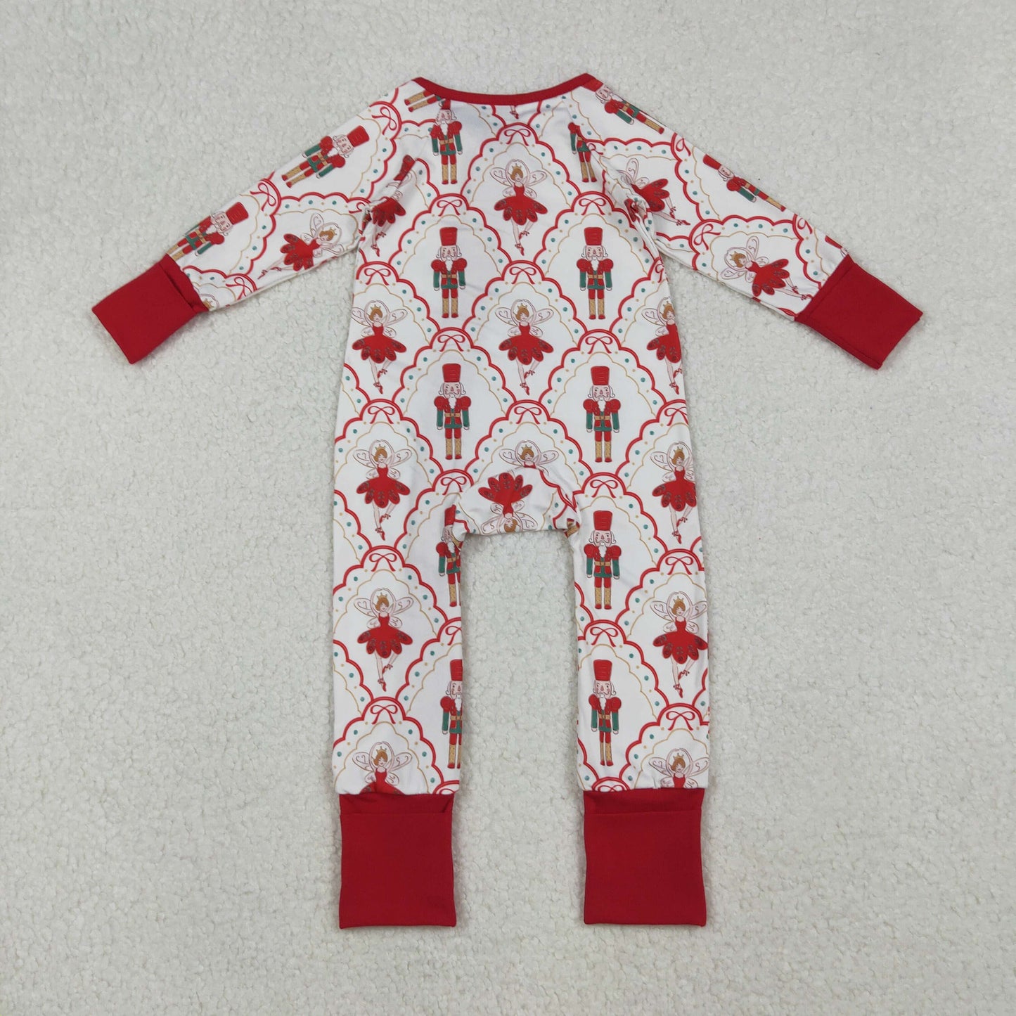 Baby Girls Red Bows Soldiers Checked Christmas Zipper Footie Rompers