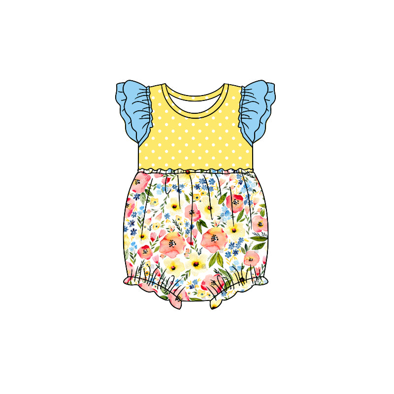 Baby Girls Yellow Flowers Flutter Sleeve Rompers preorder(moq 5)