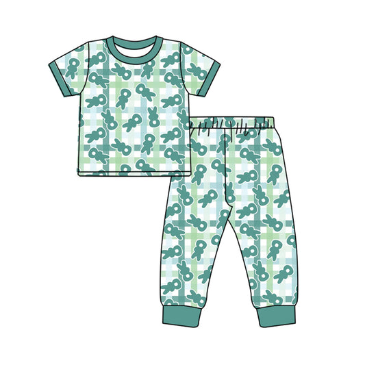 Baby Boys Easter Checkered Rabbits Top Pants Pajamas Clothes Sets preorder(MOQ 5)