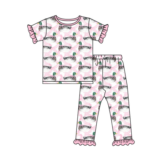 Baby Girls Pink Ducks Top Pants Pajamas Clothes Sets Preorder(moq 5)