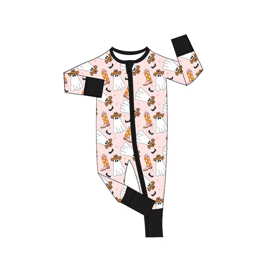 Baby Girls Halloween Ghost Boots Long Sleeve Zip Rompers Preorder(moq 5)