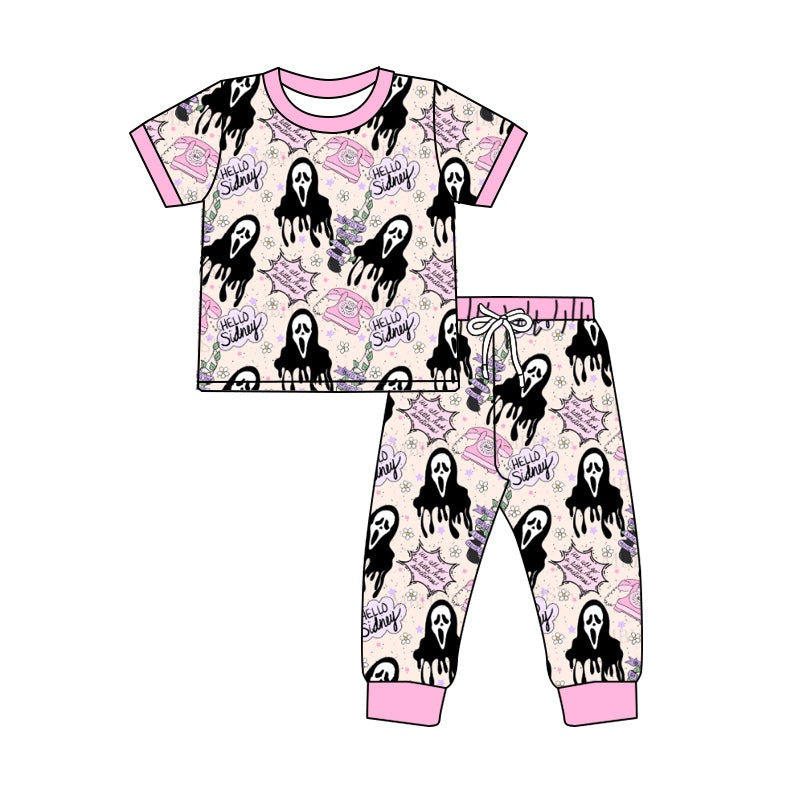 Baby Girls Halloween Call Pink Shirt Pants Pajamas Clothes Sets Preorder(moq 5)