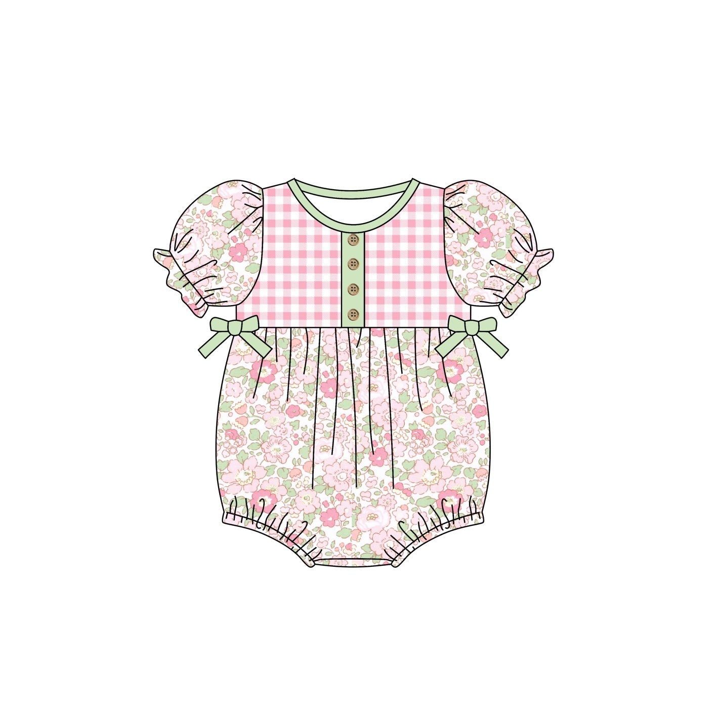 Baby Girls Pink Checkered Flowers Bows Rompers preorder(moq 5)