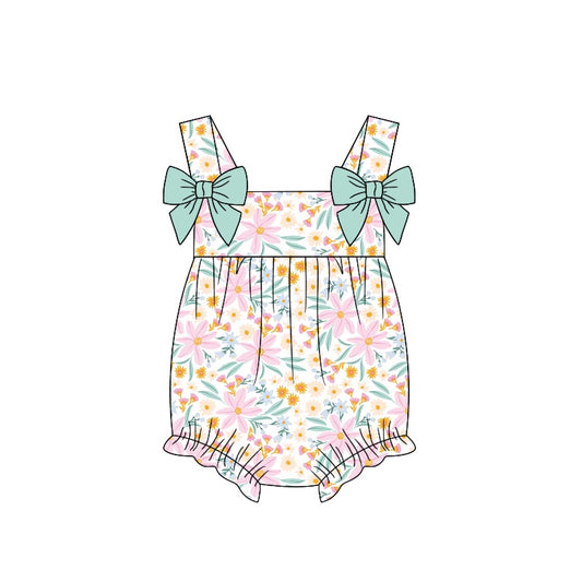 Baby Girls Pink Flowers Bows Rompers preorder(moq 5)