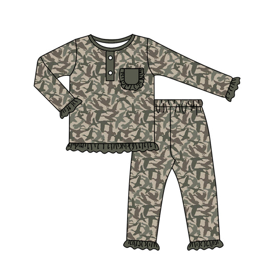 Baby Girls Fall Ducks Camo Top Pants Pajamas Clothes Sets Preorder(moq 5)