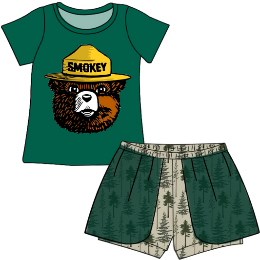 Baby Girls Green Bear Shirt Shorts Summer Clothes Sets preorder (moq 5)