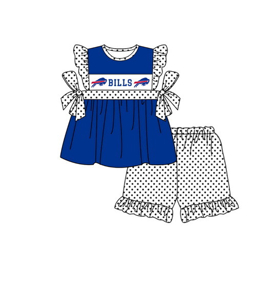 Preorder (moq 5)Baby Girls Flutter Sleeve Bills Tunic Polka Dots Ruffle Shorts Team Clothes Sets