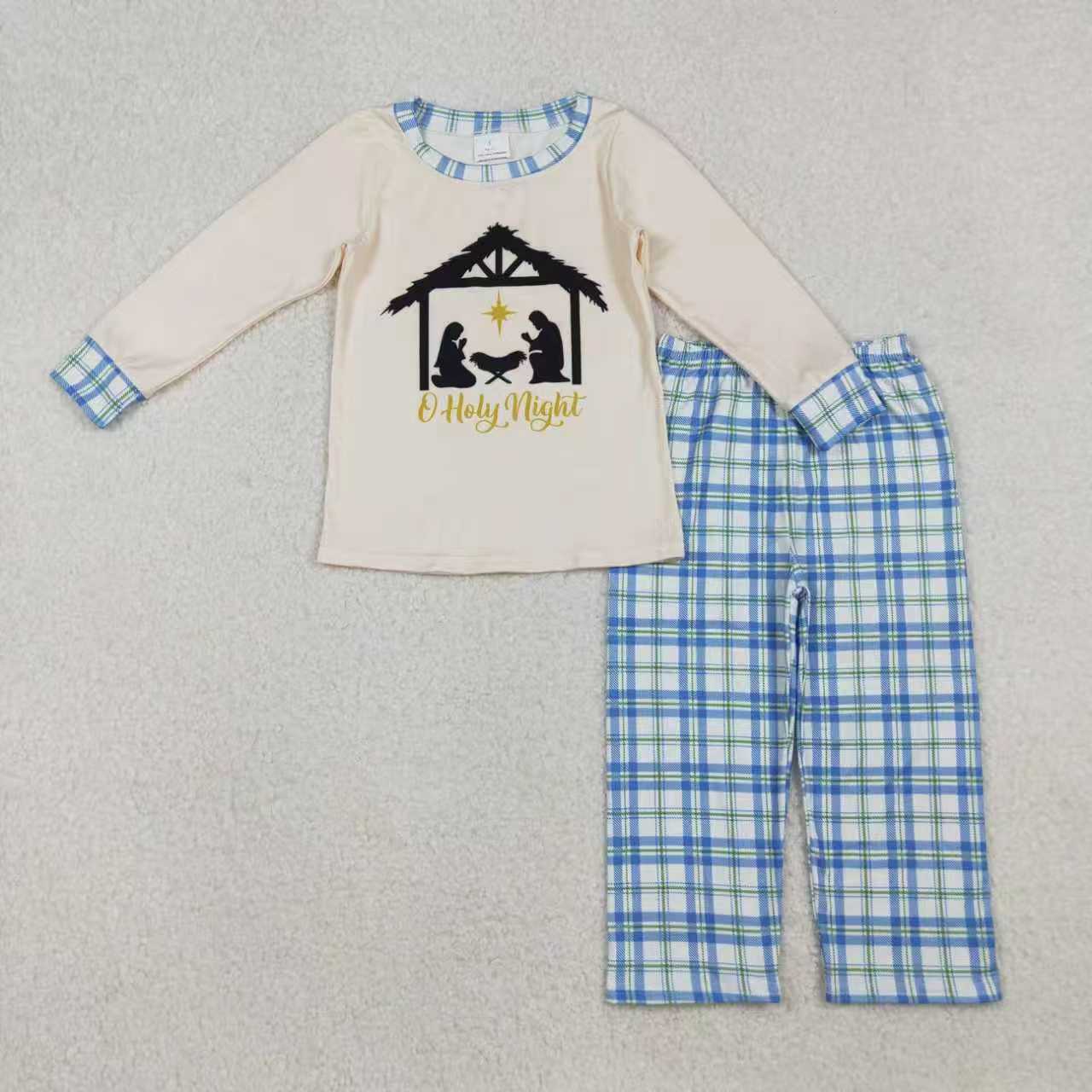 Sibling Baby Boys Nativity Long Sleeve Top Checked Pants Christmas Clothes Sets Rompers