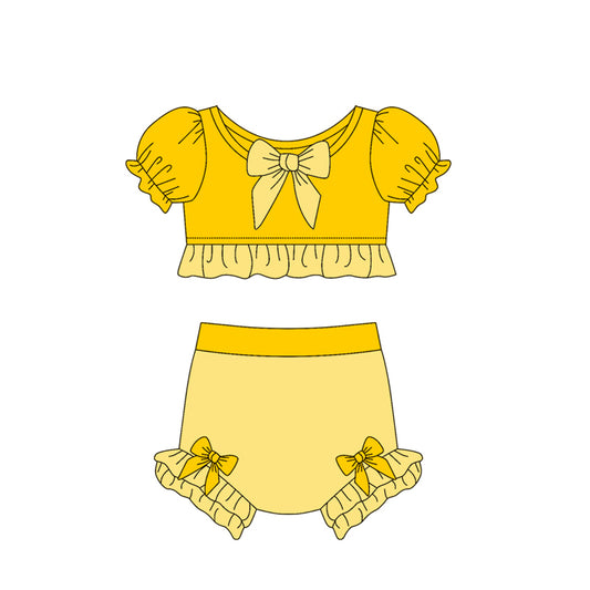 Preorder (moq 5)Baby Girls Yellow Princess Top Two Pieces Swimsuits