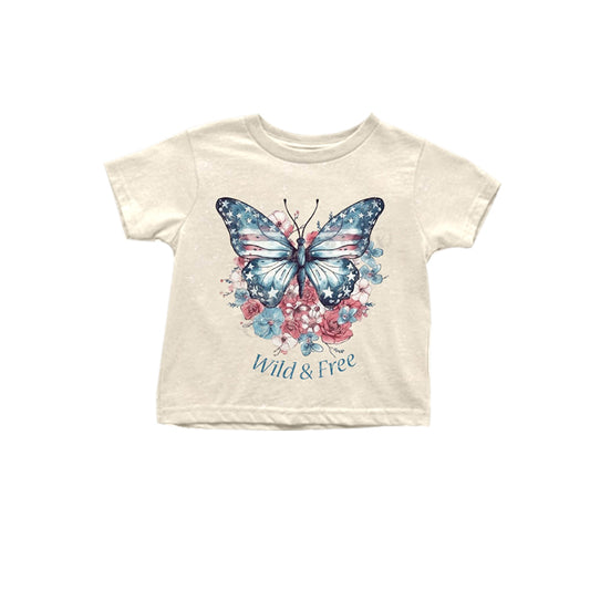 Baby Girls 4th Of July Butterfly Wild Free Short Sleeve Tee Shirts Tops preorder (moq 5)