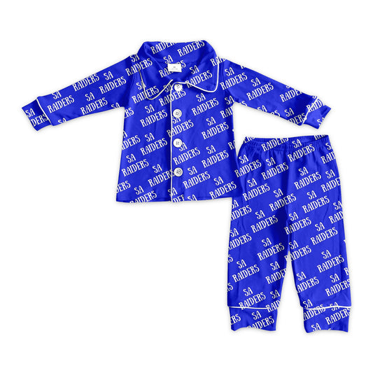 Preorder (moq 5)Baby Boys Hot Blue Sa Raiders Plaid Button Top Pants Team Pajamas Sets