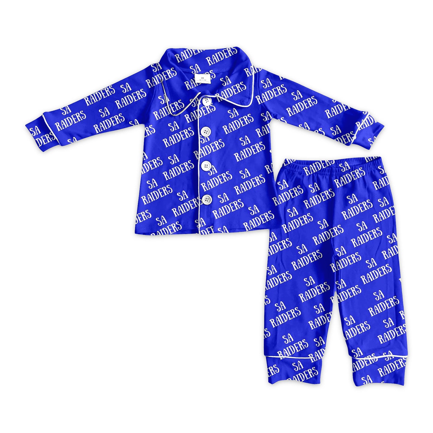 Preorder (moq 5)Adult Men Hot Blue Sa Raiders Plaid Button Top Pants Team Pajamas Sets