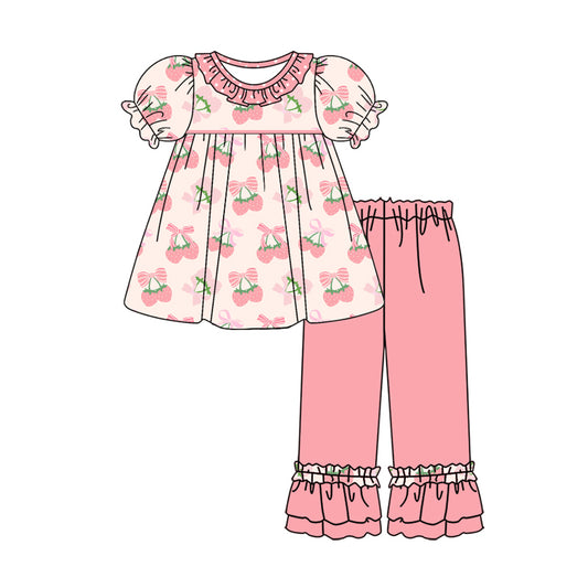 Baby Girls Pink Strawberry Top Ruffle Pants Clothes Sets preorder(MOQ 5)